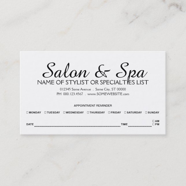 american beauty appointment reminder card (Front)