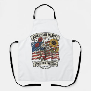 American Beauty Floral Flag Patriotic Apron