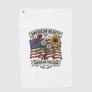 American Beauty Floral Flag Patriotic Golf Towel