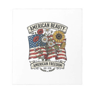 American Beauty Floral Flag Patriotic Notepad