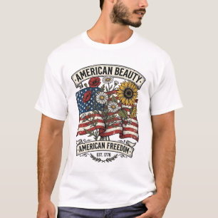 American Beauty Floral Flag Patriotic T-Shirt