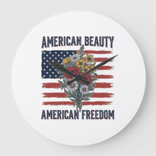 American Beauty Freedom Floral Flag Large Clock