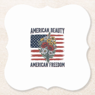 American Beauty Freedom Floral Flag Paper Coaster