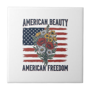 American Beauty Freedom Floral Flag Tile