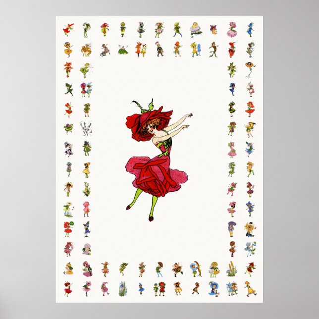 American Beauty Rose, Whimsical Flowers Book Art Poster (Front)