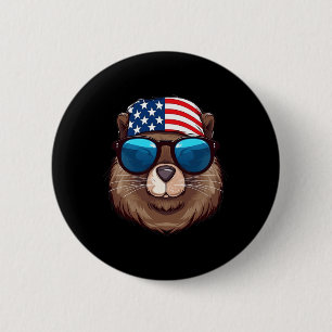 American Beaver With Usa Flag Independence Day 6 Cm Round Badge