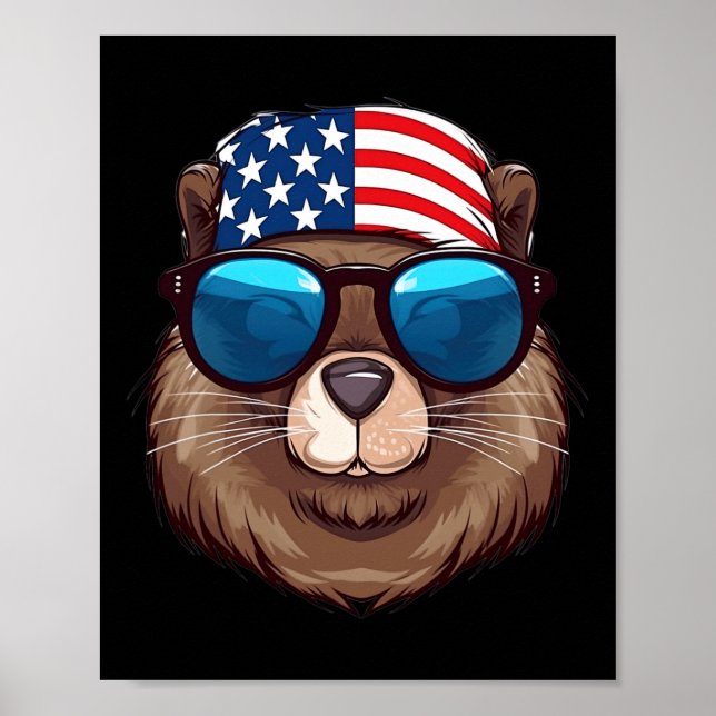 American Beaver With Usa Flag Independence Day  Poster (Front)