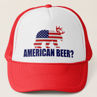 American Beer?  US Flag Bear With Antlers Hat