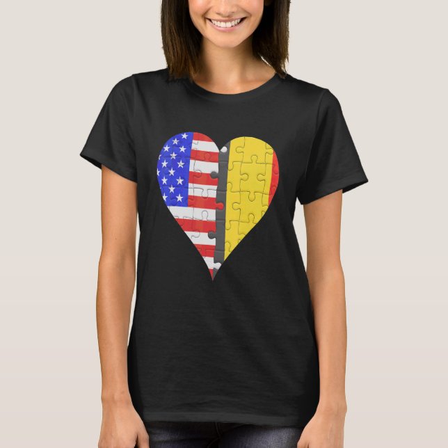 American Belgian Flag Heart T-Shirt (Front)