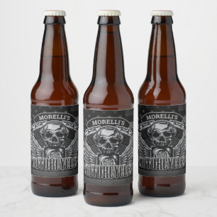 American Biker ADD NAME Skull V-Twin Motorcycles Beer Bottle Label