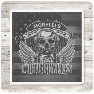 American Biker ADD NAME Skull V-Twin Motorcycles Napkin