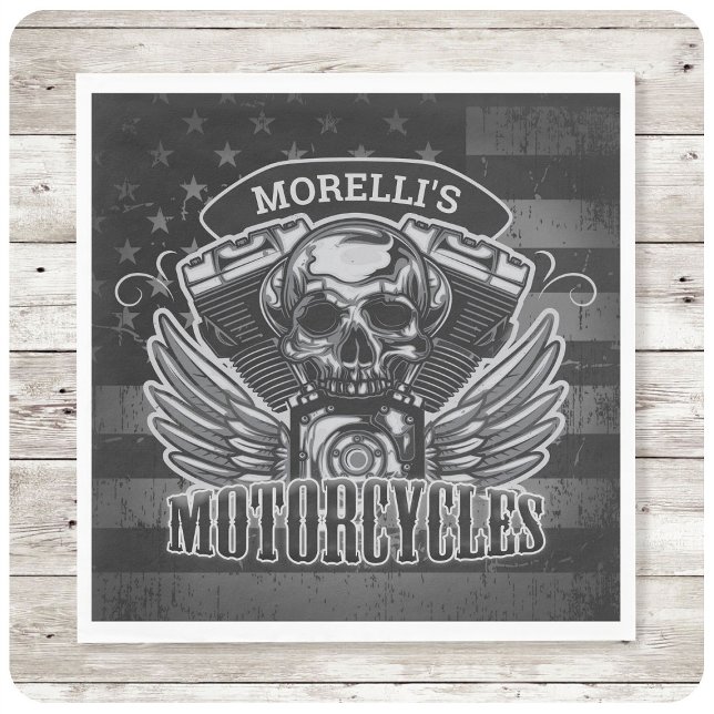 American Biker ADD NAME Skull V-Twin Motorcycles Napkin (Creator Uploaded)