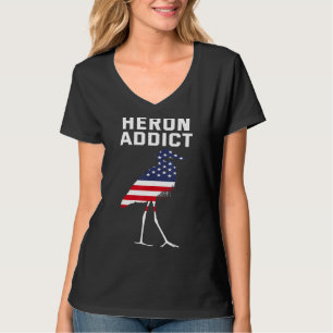 American Birding Heron Addict Usa Flag Blue Heron T-Shirt