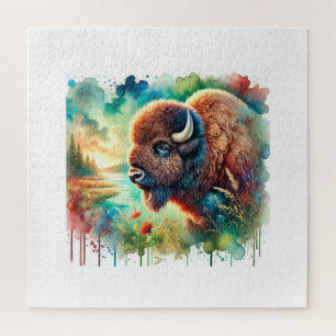 American Bison 130724AREF110 - Watercolor Jigsaw Puzzle