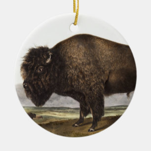 American Bison (Bos Americanus) Illustration Ceramic Tree Decoration