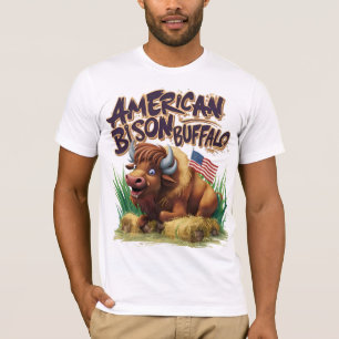 American Bison Buffalo With American Flag T-Shirt