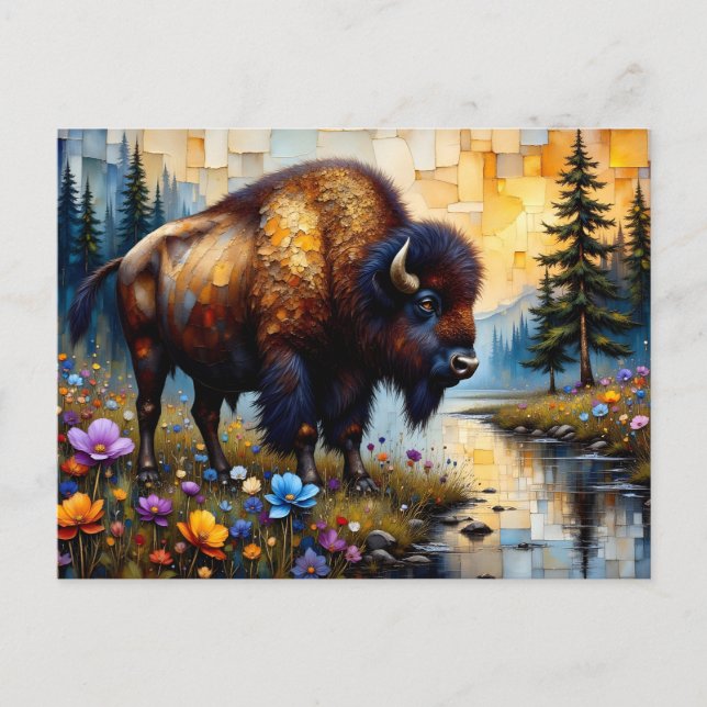 American Bison floral landscape Postcard (Front)