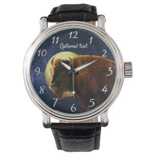 American Bison, Full Moon and Starry Night  Watch