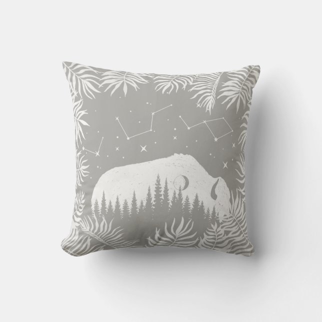 American Bison Grey White Stars Galaxy Tropical Cushion (Front)