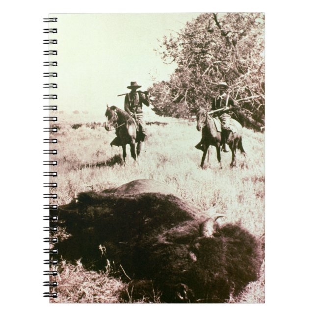 American Bison Hunters (b/w photo) Spiral Notebook (Front)