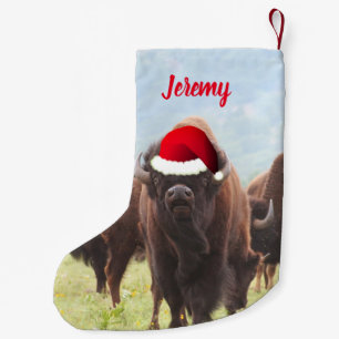 American Bison in Santa Hat   Small Christmas Stoc Stocking