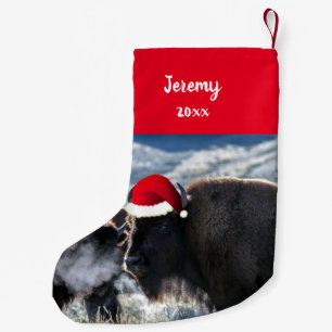 American Bison in Santa Hat   Small Christmas Stocking