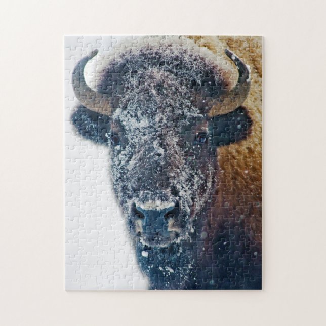 American Bison in Snow Wildlife Puzzle (Vertical)