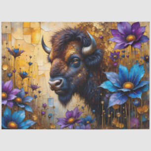 American Bison in textured Flower portrait Tissue Paper