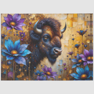 American Bison in textured Flower portrait Tissue Paper