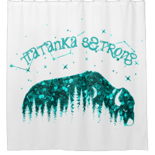 American Bison Moon Star Galaxy Teal WhiteTravel Shower Curtain