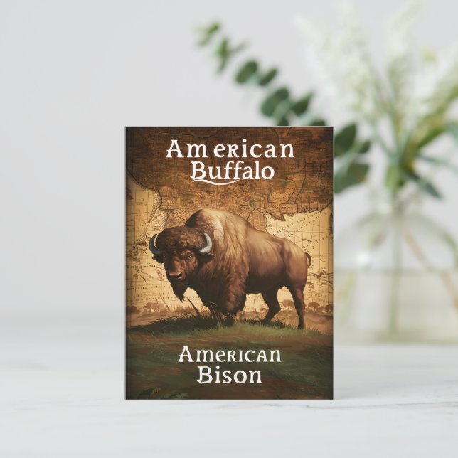 American Bison on a Map Postcard (Standing Front)