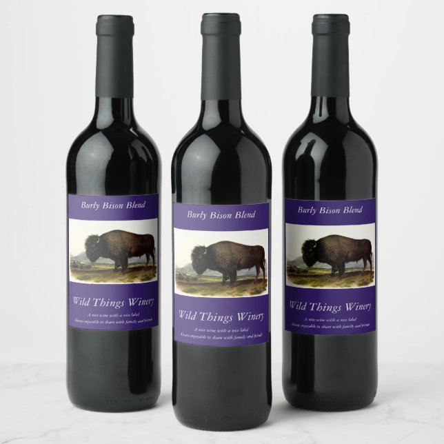 American Bison, or Buffalo (Bison bison) - Audubon Wine Label (Bottles)