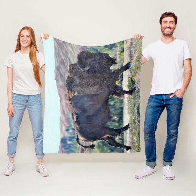 American Bison Roaming in Grassland Setting Fleece Blanket (In Situ)