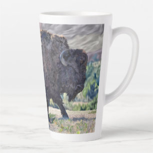 American Bison Roaming in Grassland Setting Latte Mug