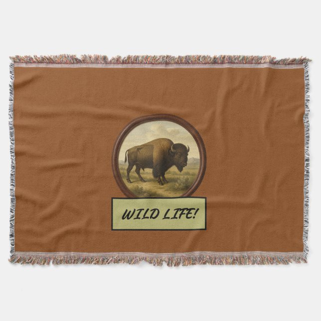 American Bison Saddle Brown Throw Blanket (Front)