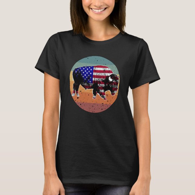 American Bison US National Park Flag Silhouette Re T-Shirt (Front)