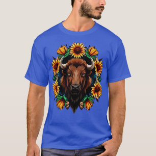 American Bison With Sunflower Wreath Kansas State T-Shirt