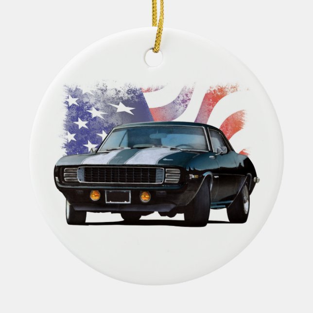 American Black Camaro Ceramic Tree Decoration (Front)