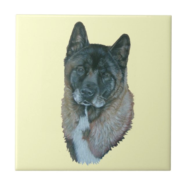 American black face akita dog portrait tile (Front)