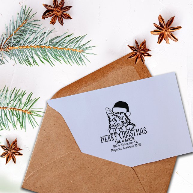 American Bobtail Cat Return Address Christmas  Rubber Stamp (Creator Uploaded)