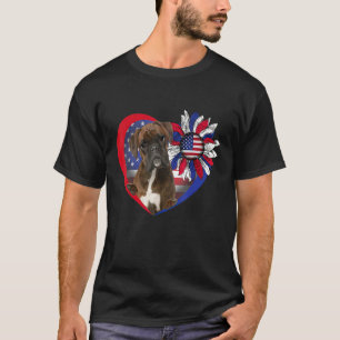 American Boxer Dog Heart 4th Of July USA Flag Patr T-Shirt