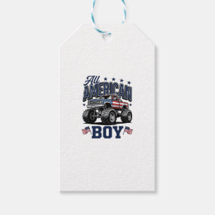 American Boy Monster Truck Vintage Patriotic Shirt Gift Tags
