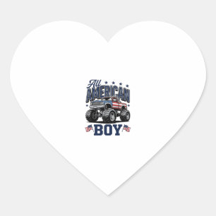 American Boy Monster Truck Vintage Patriotic Shirt Heart Sticker