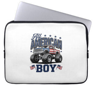 American Boy Monster Truck Vintage Patriotic Shirt Laptop Sleeve