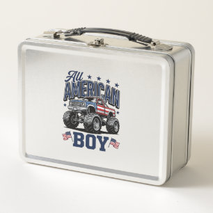 American Boy Monster Truck Vintage Patriotic Shirt Metal Lunch Box