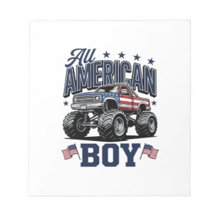 American Boy Monster Truck Vintage Patriotic Shirt Notepad