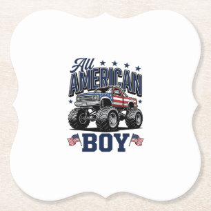 American Boy Monster Truck Vintage Patriotic Shirt Paper Coaster