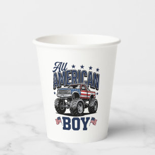 American Boy Monster Truck Vintage Patriotic Shirt Paper Cups