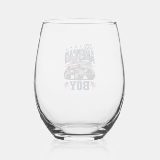 American Boy Monster Truck Vintage Patriotic Shirt Stemless Wine Glass