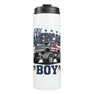 American Boy Monster Truck Vintage Patriotic Shirt Thermal Tumbler